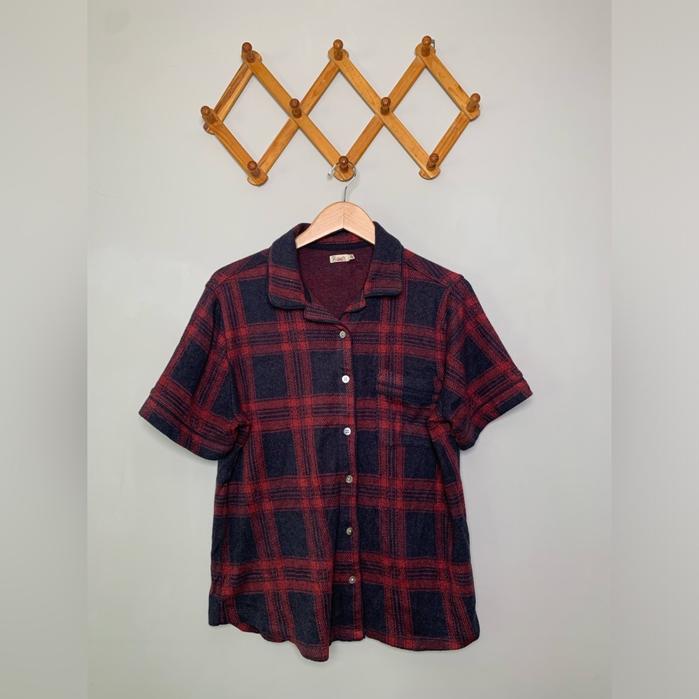 Women’s Faherty Arlington Red/Blue Plaid Button Down Cotton PJ Polo Top SZ M